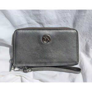 Michael Kors Pebbled Leather Wristlet Wallet Metallic/Shimmery Gray Silver